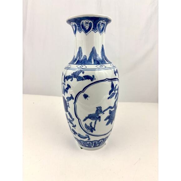 Blue & White Chinese Porcelain Vase with Floral & Bird Design 11.75" - Picture 9 of 14